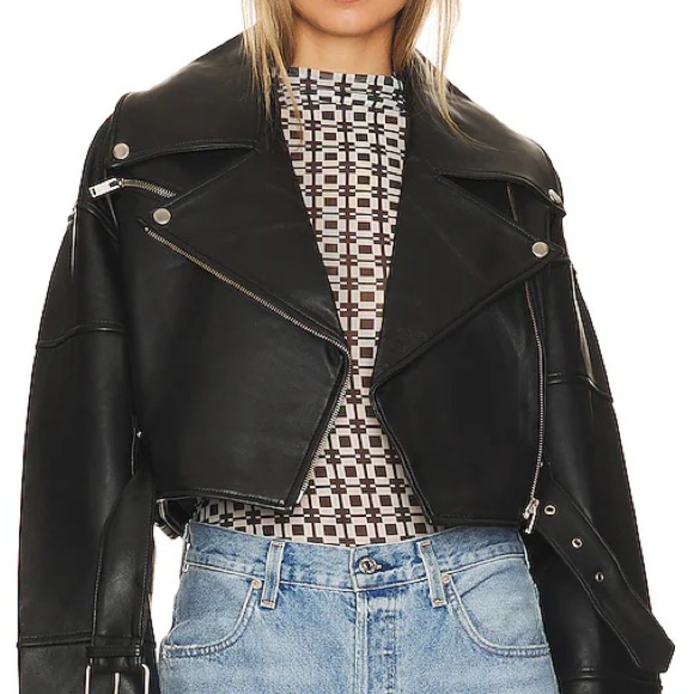Revolve Ena Pelly x Rj Leather Biker Jacket
 Black